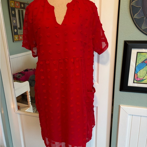 Red polka dot shift dress with pockets - Picture 2 of 8